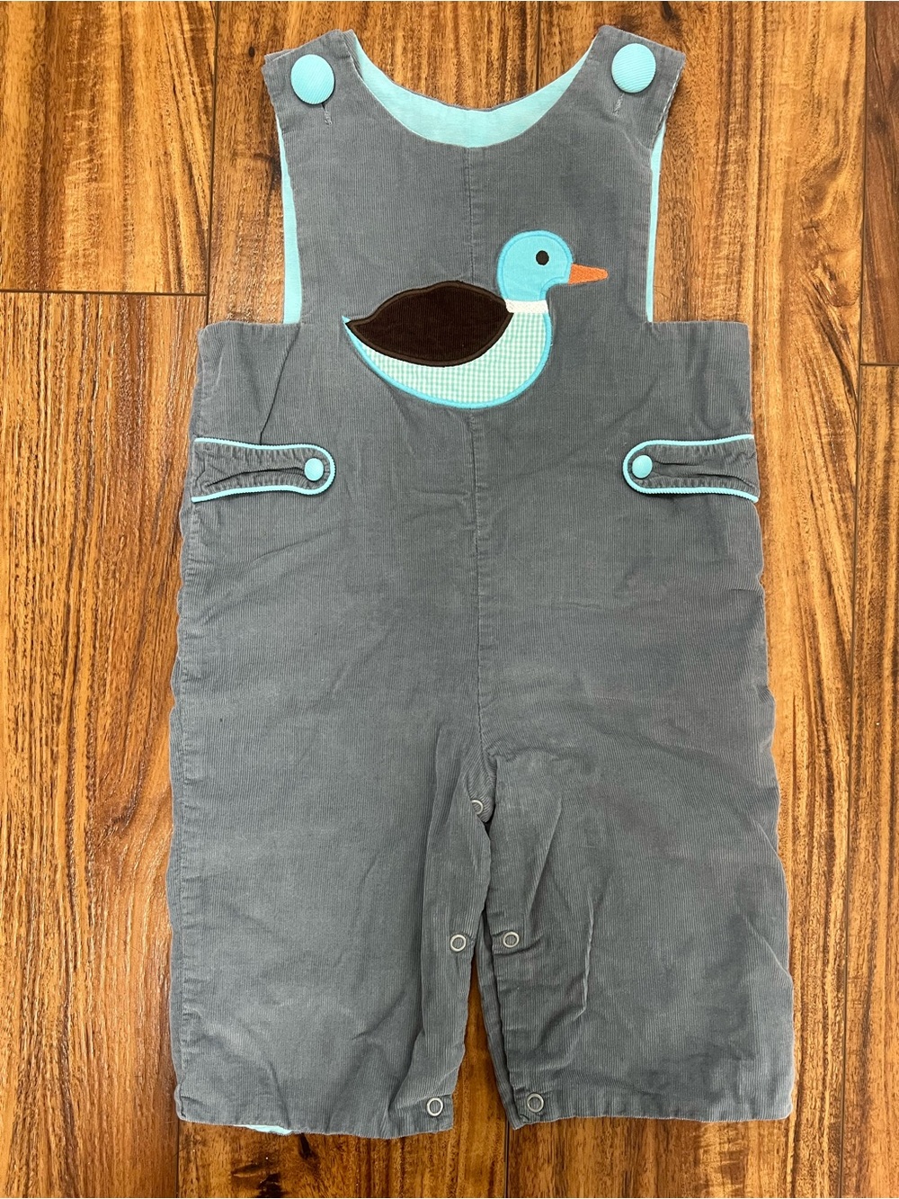 Shrimp and Grits Kids Romper Cotton Boy Duck Blue Gray Size 18M